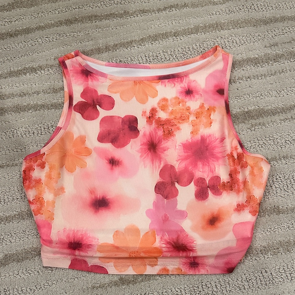 Floral Sleeveless Crop Top in Pink & Orange